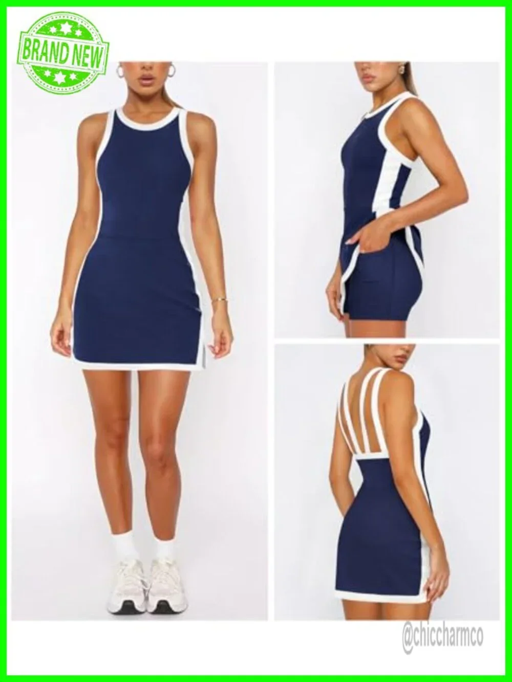 Backless Tennis Dress with Built-in Shorts and Pocket Workout Sleeveless